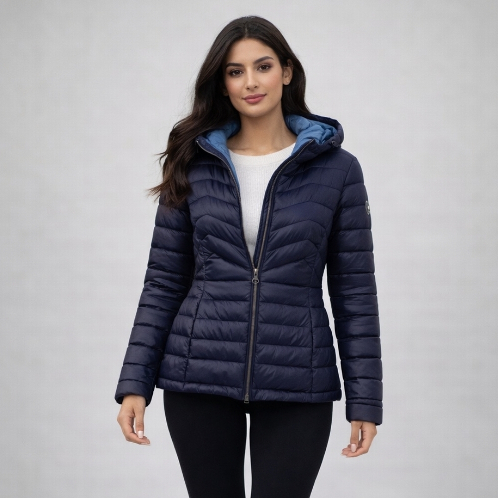 Noize Maisie Navy Lightweight Quilted Hooded Jacket Size M